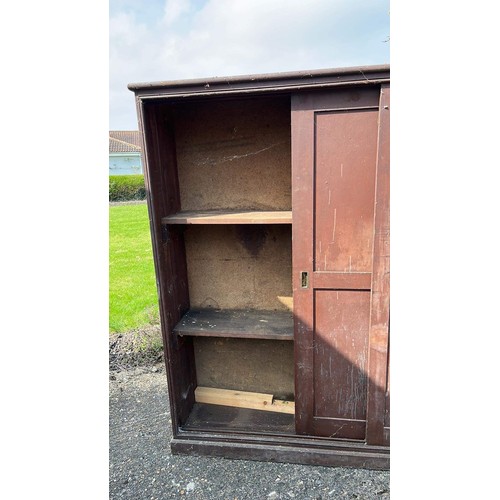 67 - LARGE PINE SCHOOL CUPBOARD WITH SLID DOORS