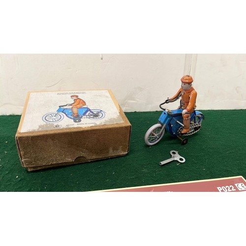 2 - BOXED CLOCK WORK MOTOR CYCLE AND RIDER PLUS A WOOD PUZZLE