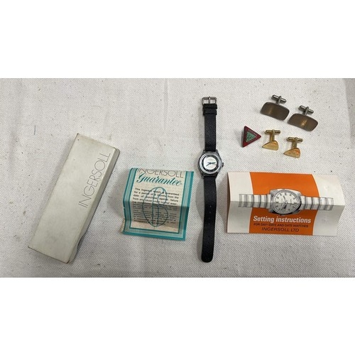 128 - BOXED INGERSOLL WATCH AND OTHER CUFFLINKS