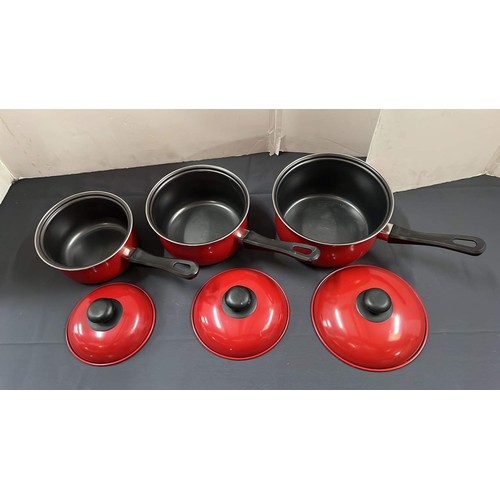 167 - red saucepan set