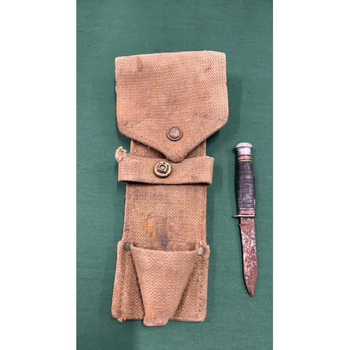 137 - MILITARY WEBBING TOOL HOLDER AND VINTAGE SCOUT KNIFE