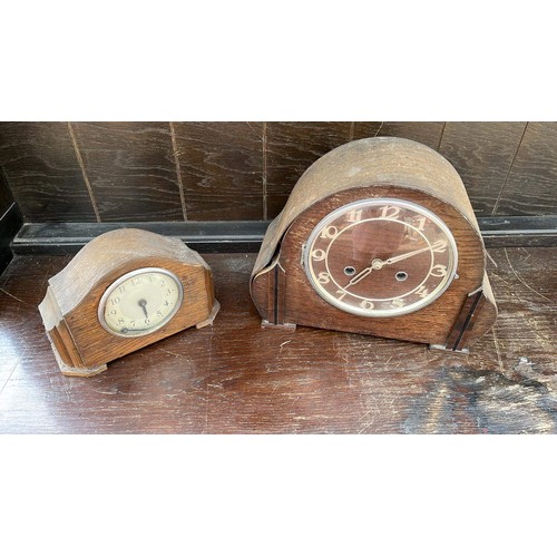 418 - TWO OAK CASED MANTLE CLOCKS