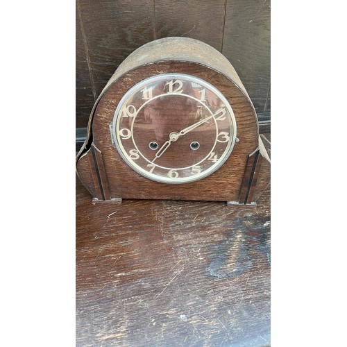 418 - TWO OAK CASED MANTLE CLOCKS