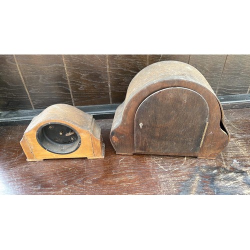 418 - TWO OAK CASED MANTLE CLOCKS