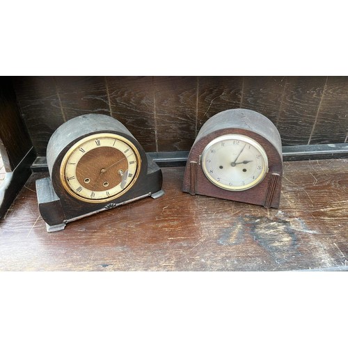 420 - TWO WOODEN MANTLE CLOCKS