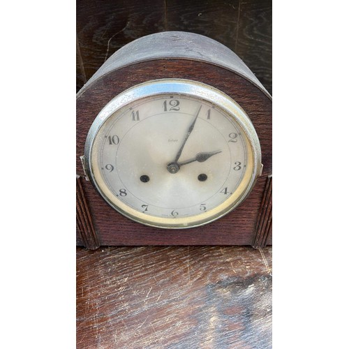 420 - TWO WOODEN MANTLE CLOCKS