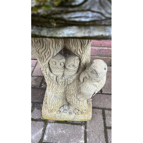 372 - TALL GARDEN BIRD BATH WITH OWL DETAIL