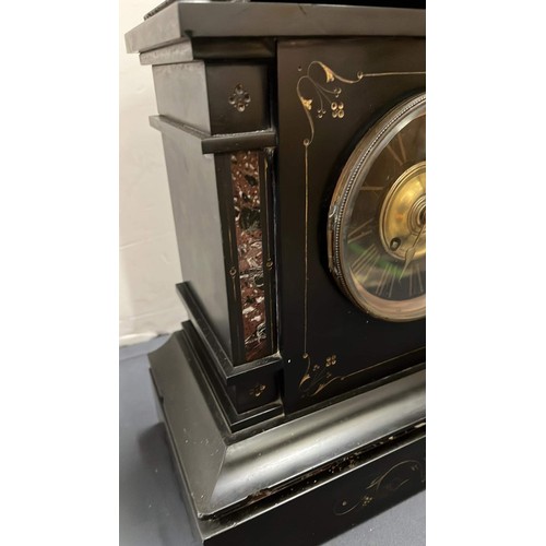 130 - SLATE MANTLE CLOCK DOES HAVE SMALL CHIPPING SEE PICTURES