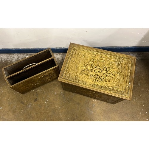 581 - BRASS MAGAZINE RACK AND SLIPPER BOX