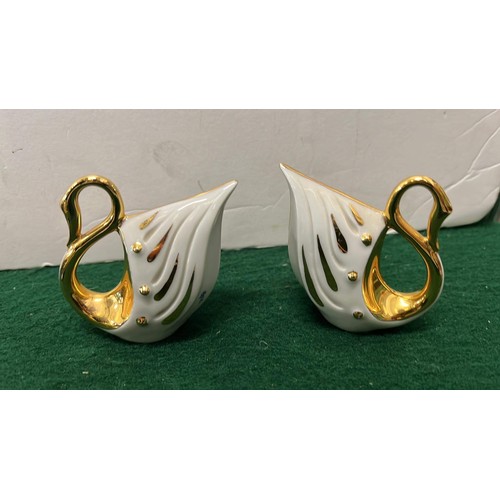 157 - LIMOGES AND SWAROVSKI SWANS X 2