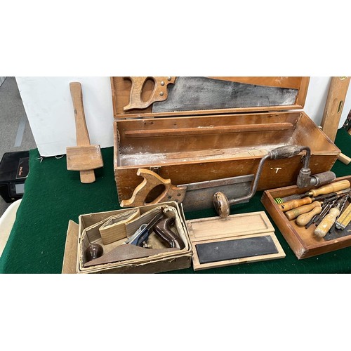 145 - CARPENTERS TOOL BOX WITH TOOLS SEE PICTURES