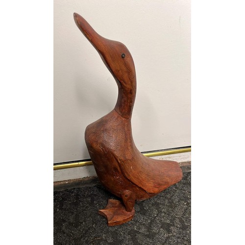 695 - WOODEN TREEN DUCK SCULPTURE