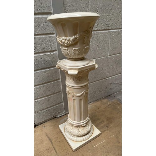 694 - WHITE COLUMN STYLE JARDINIERE SET