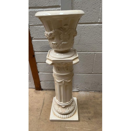 694 - WHITE COLUMN STYLE JARDINIERE SET