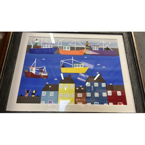 197 - Contemporary art in acrylic titled 'Fisherman's Harbor' signed by Gordon Barker