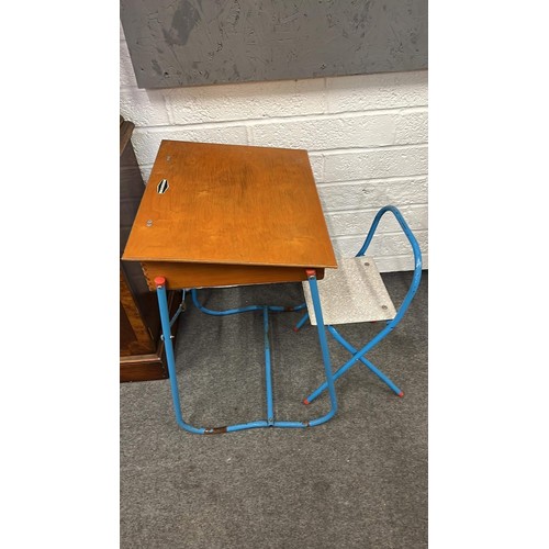 80 - VINTAGE CHILDS DESK AND FOLDING CHAIR BY LEEWAY