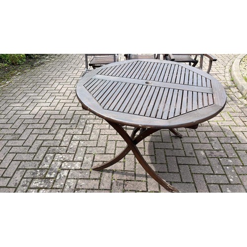 55 - WOODEN GARDEN TABLE SET WITH SIX CHAIRS FOLDING