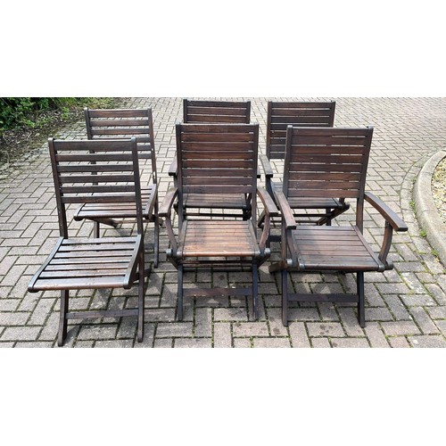 55 - WOODEN GARDEN TABLE SET WITH SIX CHAIRS FOLDING