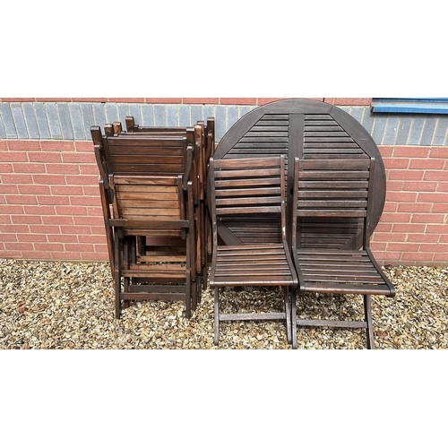 55 - WOODEN GARDEN TABLE SET WITH SIX CHAIRS FOLDING