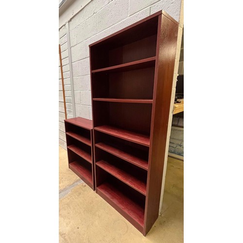 190 - MAHOGANY EFFECT BOOK SHELVES TALL AND LOW