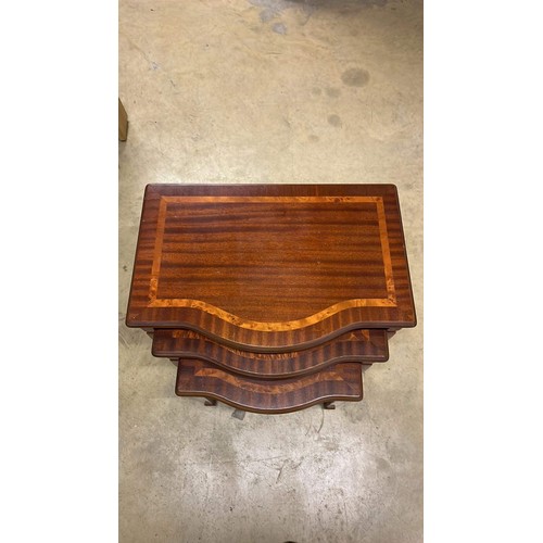 187 - MAHOGANY SERPENTINE NEST OF TABLES