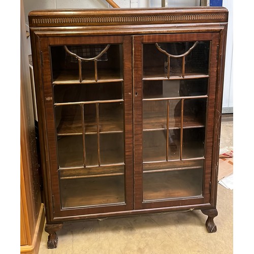 175 - TWO DOOR MAHOGANY DISPLAY CABINET ON BALL AND CLAW FEET