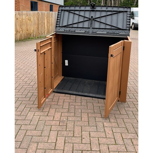 229 - LARGE TWO DOOR PLASTIC GARDEN STORAGE UNIT WITH LID IN BROWN