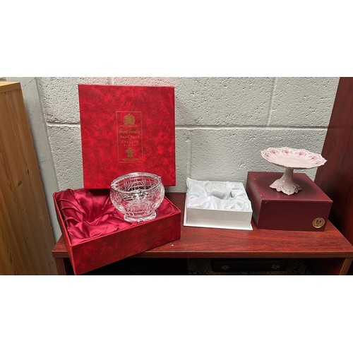 223 - BOXED GLASS POSIES BOWL AND A MINI CAKE STAND BOTH BOXED