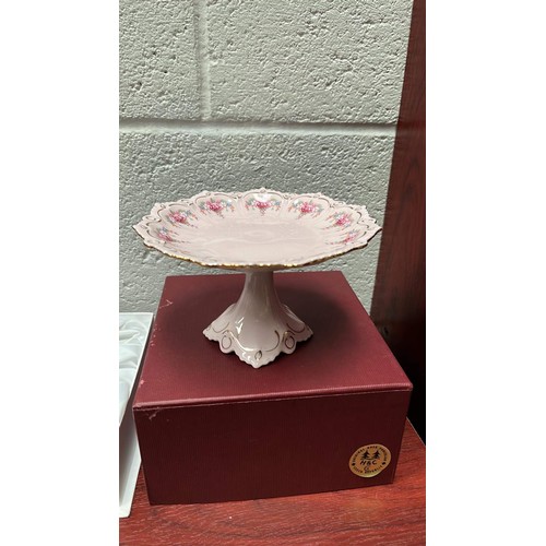 223 - BOXED GLASS POSIES BOWL AND A MINI CAKE STAND BOTH BOXED