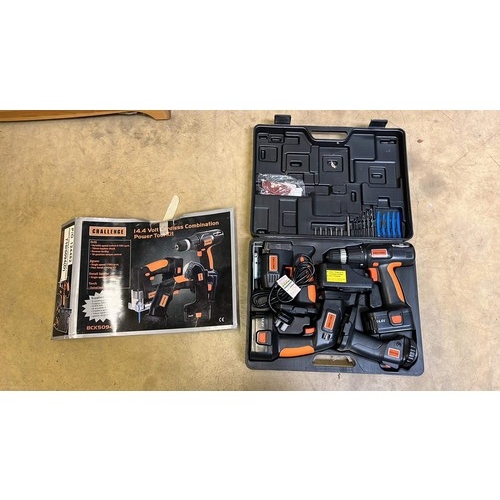 189 - CHALLENGE 14.4 VOLT CORDLESS COMBINATION POWER TOOL KIT UNUSED SEE PICTURES