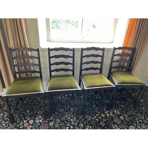 271 - FOUR LADDER BACK CHAIRS WITH GREEN PADS