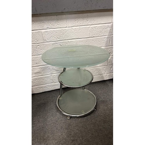 322 - Three shelf display unit with circular tempered frosted glass