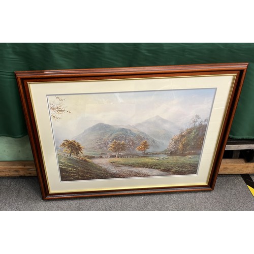 370 - MOUNTAIN SCENE FRAMED AND GLAZED PRINT BY REX N PRESTON