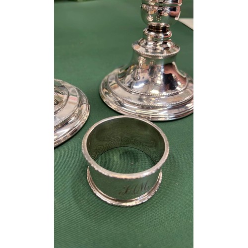 364 - Silver Hallmarked candlesticks & napkin ring