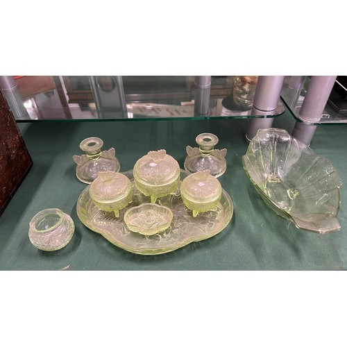 403 - GREEN GLASS DRESSING TABLE SET