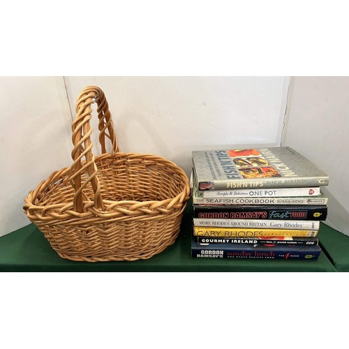 414 - BASKET AND COOK BOOKS