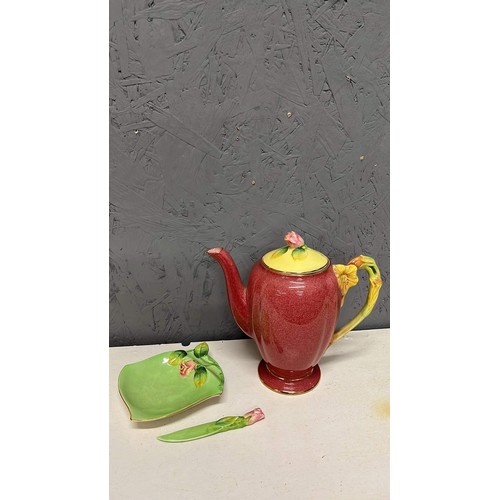 404 - ROYAL WINTON TEA POT AND JAM PLATE WITH KNIFE