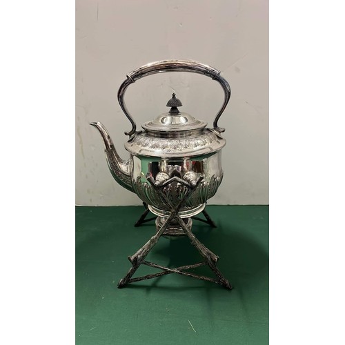 502 - Vintage English silver plated teapot on stand with burner