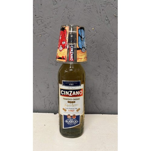 183 - BOTTLE OF CINZANO WITH GLASS