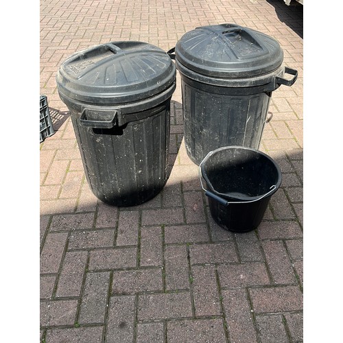 213 - Two black bins & bucket