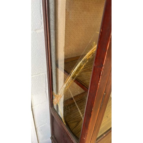 191 - EDWARDIAN GLASS CABINET HAS DAMAGE TO SIDE GLASS PANEL SEE PICTURE