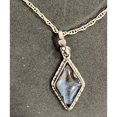 204 - Silver necklace with silver blue pendant