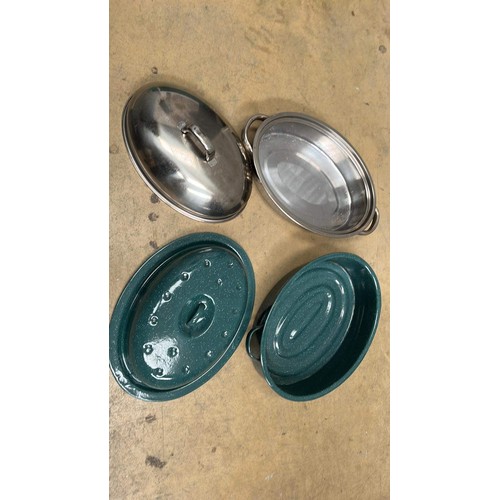 219 - STAINLESS AND ENAMEL CASSEROLE DISHES