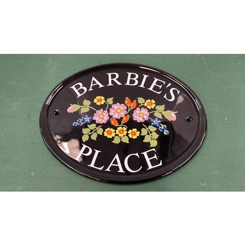 184 - BLACK OVAL BARBIES PLACE PLAQUE