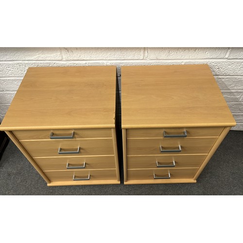 434 - PAIR OF BEECH EFFECT FOUR DRAWER  BEDSIDE CHESTS USED