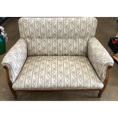 317 - TWO SEATER PARLOUR SOFA WITH INLAID DETAIL TO LEGS