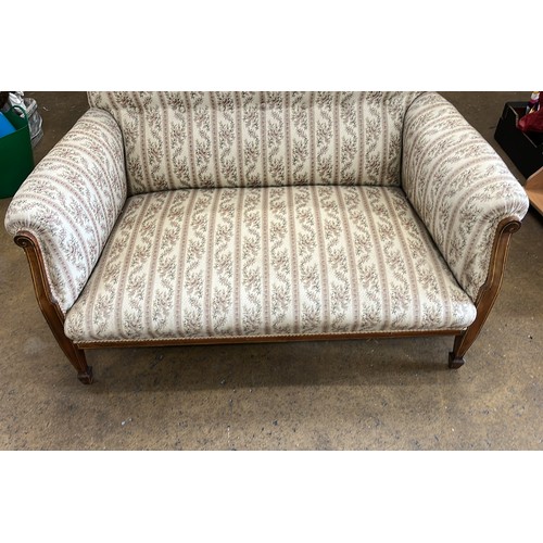 317 - TWO SEATER PARLOUR SOFA WITH INLAID DETAIL TO LEGS