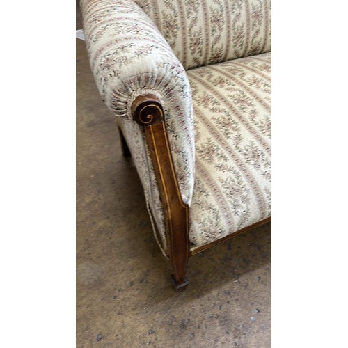 317 - TWO SEATER PARLOUR SOFA WITH INLAID DETAIL TO LEGS