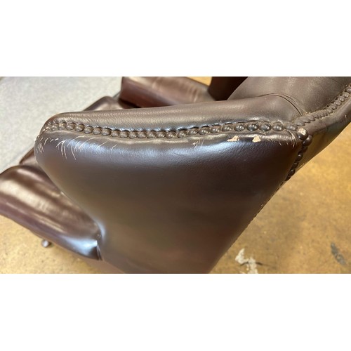 320 - BROWN LEATHER BUTTON BACK ARM CHAIR DOES HAVE WARE MARKS SEE PICTURES