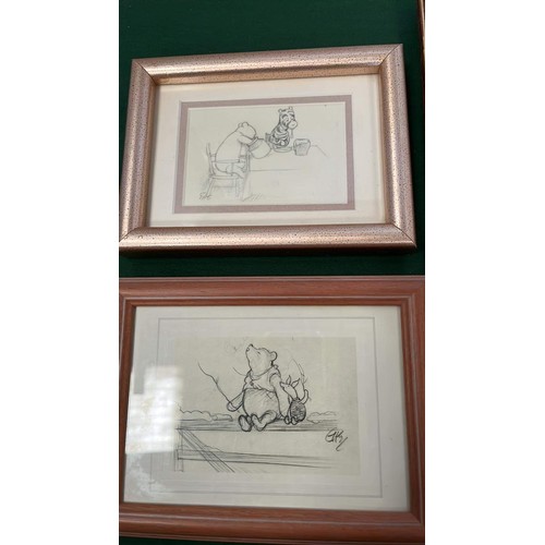 284 - FIVE FRAMED WINNIE THE POO DRAWINGS